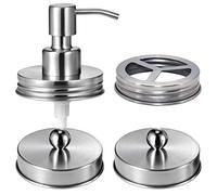 Mason Jar Bathroom Accessories Lids Set(4pcs) -Jars Not Included -Soap Dispenser,Toothbrush Holder,and Apothecary Storage Jars Lids for Regular Mouth Mason Jars -Rustic Farmhouse Decor, Brushed Nickel
