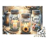 Mason Jar Decor Recycled Cardboard Jigsaw Puzzle Faith Hope Love Jar 1000Pc for Senior Citizens Challenging & Brainteasing 70x50cm/1000pcs