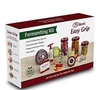 Mason Jar Fermentation Kit - Food Grade Fermenting Lids for Wide Mouth Mason Jars, includes Easy Grip Fermenter Lids 4-Pack, Weights and Pump - a Great Starter Sauerkraut Fermenting Kit, Brillenti