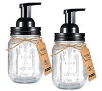 Mason Jar Foaming Soap Dispenser - Rustproof Stainless Steel Lid/BPA Free Pump,With Labels - Rustic Farmhouse Decor Hand Soap Dispenser for Bathroom Vanities,Kitchen Sink,Countertops,Black,2-Pack