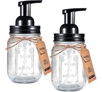 Mason Jar Foaming Soap Dispenser - Rustproof Stainless Steel Mason Jar Lid and Foaming Soap Pump,Best Hand Foam Soap Dispenser Glass for Bathroom Vanities or Kitchen Sink,Countertops - Black (2 Pack)