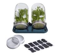 Mason Jar Germination Kits - Growing Kit with Mason Jars | Wide Mouth Mason Jar Germination Kit | Sprouting Jar Kit | Germination Kit with Tray | Stainless Steel Stand |Growing Seedling Sprouting Kit