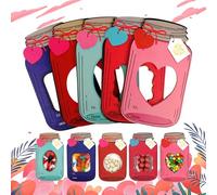 Mason Jar Happy Valentines Day Cards, 50 Pack Valentines Cards for Kids, Valentines Day Mason Jar Cards, Die-cut Mason Jar Shaped Cards with Goodie Bags for Kids (50 Pcs)