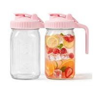 Mason Jar Pitcher,2 Pack 32oz Double Leakproof Glass Pitcher with Lid | Sun Tea Pitcher with Pour Spout Lid,Wide Mouth Storage Container for Water,Milk,Juice,Cold Brew Coffee