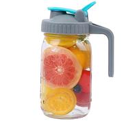 Mason Jar Pitcher 32 Oz Wide Mouth With Handle And Pour Spout Lids, Leak Proof 1 Quart Glass Pitchers With Flip Cap Airtight Water Jug For Cold Brew Coffee Sun Tea Lemonade Milk