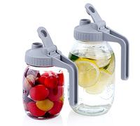 Mason Jar Pour Spout Lid Regular Mouth With Handle, Airtight & Leak-Proof Flip Cap Lid, Easy open & pour, Turns Your Mason Jar Into Pitcher for cold brew coffee, iced tea, milk (Jar Not Included)