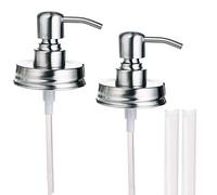 Mason Jar Soap Dispenser Lid and Pump Replacement Brushed Stainless Steel Rust-Proof Leak-Proof for Regular Mouth Size Lid or Modern Farmhouse Soap Pumps for The Kitchen and Bathroom Silver 2 Pack