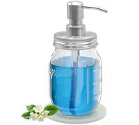 Mason Jar Soap Dispenser Set with 16oz Mason Jar Non Slip Trivet Stainless Steel Soap Labels (1 x Silver + Coaster)
