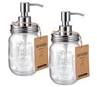 Mason Jar Soap Dispensers - Rustproof Stainless Steel Lid & Pump, Refillable Hand Wash for Bathroom/Kitchen, Ideal for Dish/Liquid Soap, Lotions - Waterproof Stickers, 16 oz/Brushed Nickel (2 Pack)