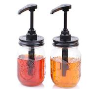 Mason Jar Syrup Honey Sauce Dispenser Pump Lids with 16 OZ Jar (2 Pack) Kitchen Food Grade Coffee Syrup Dispenser Pump Bottle, Airtight & Leak-Proof