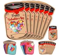 Mason Jar Valentines Day Cards, 50pcs Kraft Paper Modern Valentine Cards with Heart-Shaped Windows, Adult, Teen, Love, Unisex, 50 Count (B-20pcs)