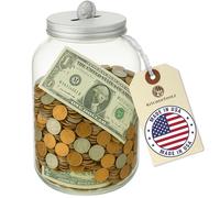 Mason Large Coin Bank Piggy Bank with Slotted Silver Lid - 1 Gallon Glass Jar Holds $3,000 in Quarters - Tip Jar, Donation Holder, Raffle Collector - Made in USA