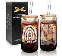 Mason Life Auntie Nutritional Facts Glass Cup, Best Aunt Ever Gift for Mother's Day or Birthday, 18 OZ Coffee Cup