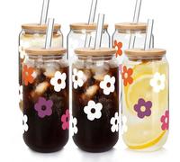 Mason Life Glass Cups with Lids and Straws, Can Shaped Cups, 20OZ Drinking Glasses, Iced Coffee Glasses Cup, Smoothie Tumbler Glass, Reusable Boba Cup -Set of 6