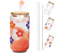 Mason Life Glass Cups with Lids and Straws, Valentine Gift 18oz Iced Coffee Cup with Color Changing, Beer Can Shaped Iced Coffee Glass Set, Drinking Glasses for Long Drinks, Water, Cocktail, Whiskey