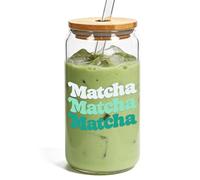 Mason Life Matcha Drinking Glasses, 18 OZ Cute Glass Cup with Lid and Straw, Matcha Drinking Cup Beer Can Glass for Valentines Day Gift Iced Coffee Smoothie Cocktail Milk Mother's Gifts