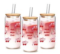 Mason Life Mothers Day Personalized Glass with Lid and Straws 18oz Cherry Decor Iced Coffee Cups with Lids and Straws, Gifts for Mum, Girlfriends, Teachers, Women