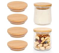 Mason Life Oui Yogurt Jar Lids, Oui Yogurt Bamboo Jar Lids Set, Wooden Lids for Oui Yogurt Jars, Oui Yogurt Jars Lids with Silicone Sealing Rings, Cookie Glass Storage Lids, 4 Pack