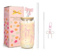 Mason Life Personalized Glass Jar with Lid and Straws 18oz Cherry Decor Iced Coffee Cups with Lids and Straws, Gifts for Moms, Girlfriends, Teachers, Women