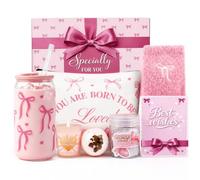Mason Life Self Care Gift Set for Women, Pink Bow Theme, with Glass Tumbler, Rose Bath Salt, Scented Candle, Makeup Bag, Pampering Kit for Birthday, Mother's Day, Bridal Shower