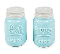 Mason Salt & Pepper Shakers - Vintage Ceramic Salt & Pepper Shaker Set - Retro Farmhouse Decorative Jar Dispenser for Kitchen (Blue)