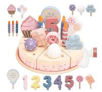 Masonbaby Wooden Birthday Cake Toy Pretend Play Food Set,Fake Cake with Candles and Numbers,Play Kitchen Accessories Wooden Cutting Food Birthday Gifts Boys Girls Educational Toys for Toddlers 3+