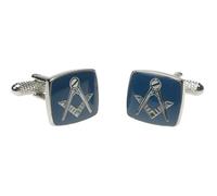 Masonic Blue Square & Compass Silver Coloured Cufflinks In Onyx Art Box