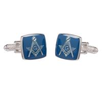 Masonic Blue Square & Compass With G Silver Colour Cufflinks Presented In an Onyx Art Box