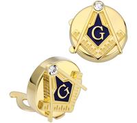 Masonic Button Covers, Square & Compass Cufflinks for Freemason, M, Brass, no gemstone