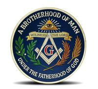 Masonic Challenge Coin - A Brotherhood of Man Under The Fatherhood of God Symbolic Token with Inspirational Phrase (Single Coin)