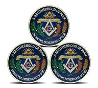 Masonic Challenge Coin - A Brotherhood of Man Under The Fatherhood of God Symbolic Token with Inspirational Phrase (Pack of 3)
