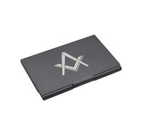 Masonic Compass and Square Business Card Holder, Black Metal, 9.4 x 6 x 0.7 cm