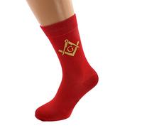 Masonic Compass and Square Gold Design with G Men's UK 5-12 Red Socks - X6N787