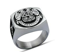 Masonic Double Eagle Ring Titanium Steel Men's Jewelry Vintage Secret Symbol Design Gothic Style Unique Band Gift for Him