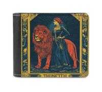 Masonic Exchange Strength Tarot Card Men's Bifold Wallet Slim Cash Card Holder Leather Purse