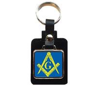 Masonic Freemason With G Black Leather Square Key Fob And Gift Bag