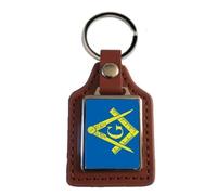 Masonic Freemason With G Brown Leather Square Key Fob And Gift Bag