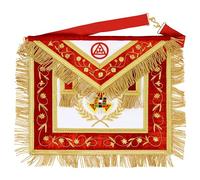 MASONIC HUB Handmade Lambskin Royal Arch PHP Past High Priest Apron - Hand-Embroidered Golden Bullion Emblem, Red Velvet Edges & Adjustable Belt - Premium Freemason Regalia