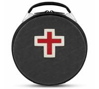 Masonic Knight Templar Crown Cap Case - Black Faux Leather Hat Carrier with Hand Embroidered Silver and Red Cross - Premium Velvet Lining Ceremonial Headwear Storage Bag - 9x9x4 Inches