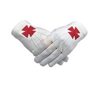Masonic Knight Templar Red Nordic Cross Cotton Machine Embroidery Glove (Small)