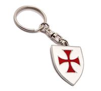 Masonic Knights Templar Crusader Red Cross Shield Keyring in a Grey Burlap Pouch