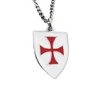 Masonic Knights Templar Crusader Red White Cross Chain Pendant in a Burlap Pouch