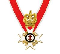 Masonic Knights Templar Past Preceptors Collarette & Jewel - Gold Plating - Red Cotton Fabric -Gift Accessory for Freemason Men