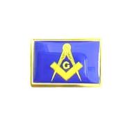 Masonic Lapel Pin, Blue with Square and Compass 'G' Symbol, Gold-Tone Border, Includes Gift Box