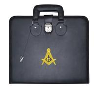 Masonic Master Mason Apron Case Black Imitation Leather - Machine Embroidered, MM Provincial Size | Freemason Carrying Bags, Gold Emblem