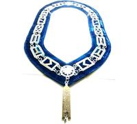 Masonic Regalia Free Mason Blue Lodge Officer Silver Chain Blue Velvet Back Chain Collar With Junior Warden Officer Jewel, Standard, Brass, No Gemstone