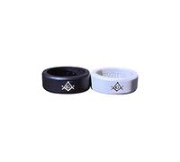 Masonic Rings Black Backfilled in White, Gray Backfilled in Black | Ergonomic Breathable Design | Silicone Edge Sleek Design Rings for Men (Set of 2), 6 UK, Silicone