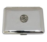 Masonic Round Cigarette Tin Chrome Plated Steel Medium or Large Free Engraving cc 231