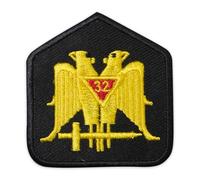 Masonic Scottish Rite 32 Degree Patch Double Eagles Wings Down, Machine Embroidered - Iron-On Back