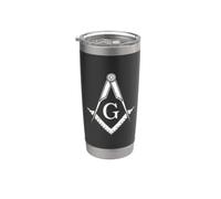 Masonic Square and Compass Freemasonry Symbol White Stainless Steel Insulated Tumbler